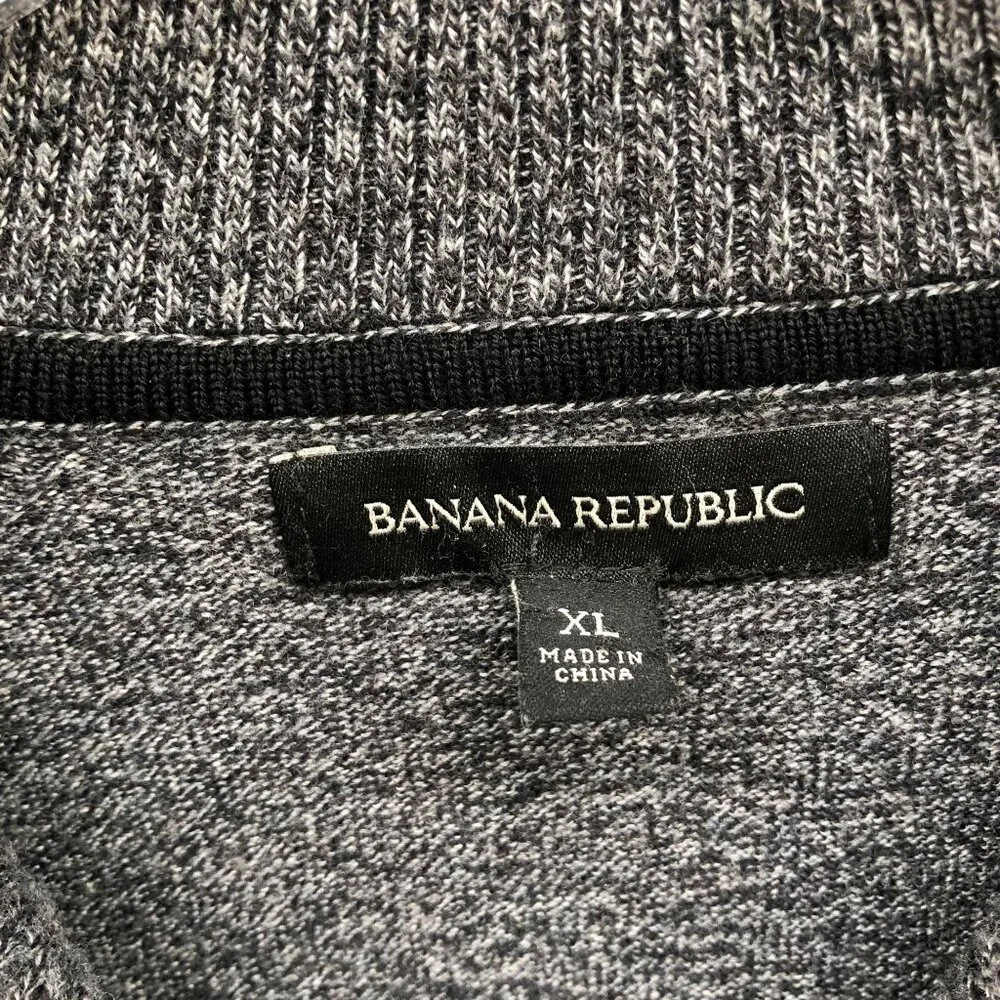 Banana Republic Shawl Collar Sweater‎ Mens XL Heather Gray Wool Cotton Pullover